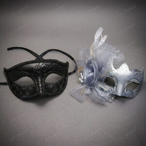 Venetian Filigree Floral Masquerade Mask Black Silver Halloween